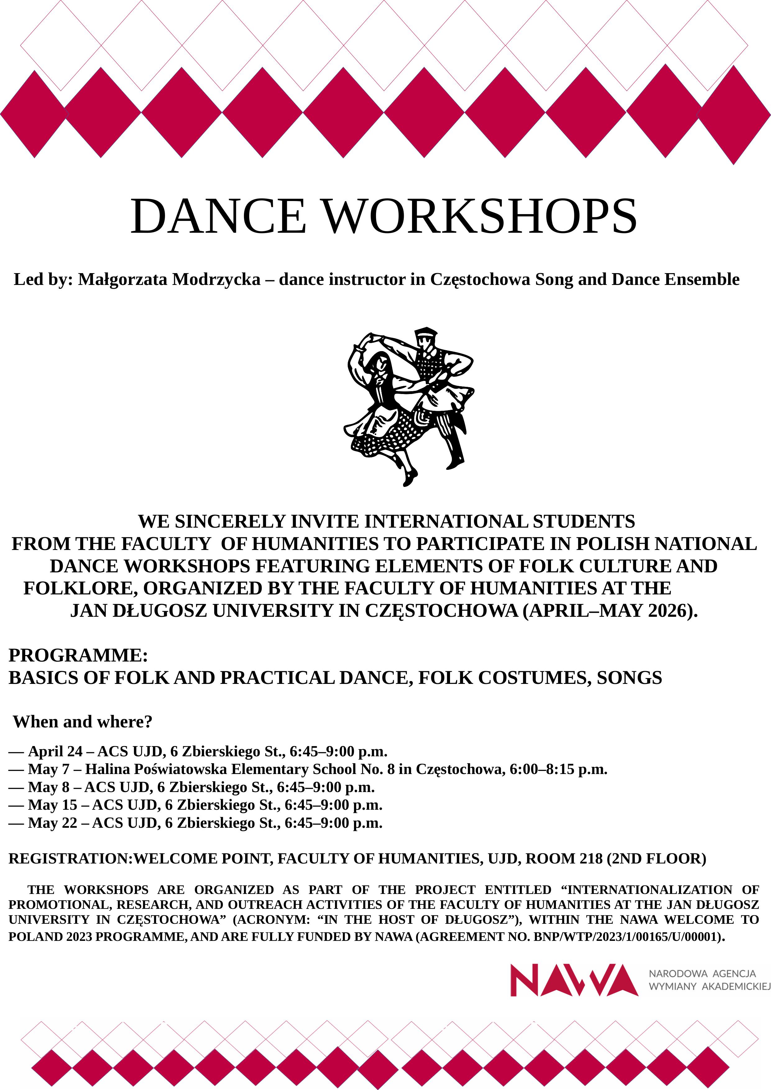 Poster with information about dance workshops